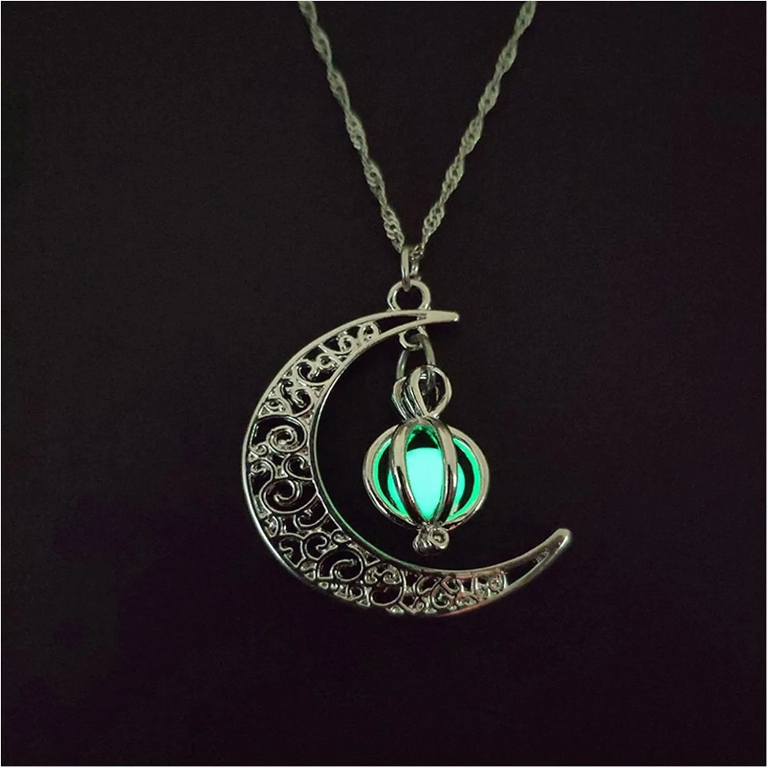 decoration glowing in the dark moon pendant necklace women pumpkin lantern charm luminous necklaces halloween costumes