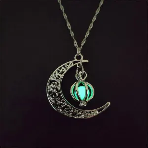 decoration glowing in the dark moon pendant necklace women pumpkin lantern charm luminous necklaces halloween costumes
