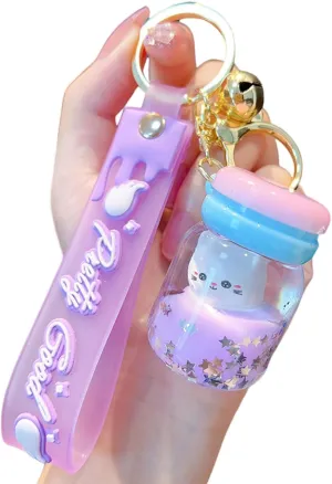 Delicate Cute Milk Tea Cup Key Ring Decoration, Liquid Quicksand Floating Cat Handbag Accessories