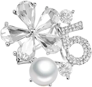 Delicate Flower Number Five Scarf Ring Clip Faux Pearl T-shirt Tie Clothing Rings Crystal Rhinestone Wrap Silk Scarves Buckle Clips Dainty Jewelry Gifts for Women Girls Mother