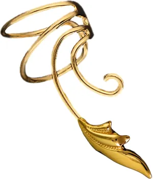 Delicate Leaf Gold On 925 Sterling Non-Pierced Wave Right Ear Cuff Earring