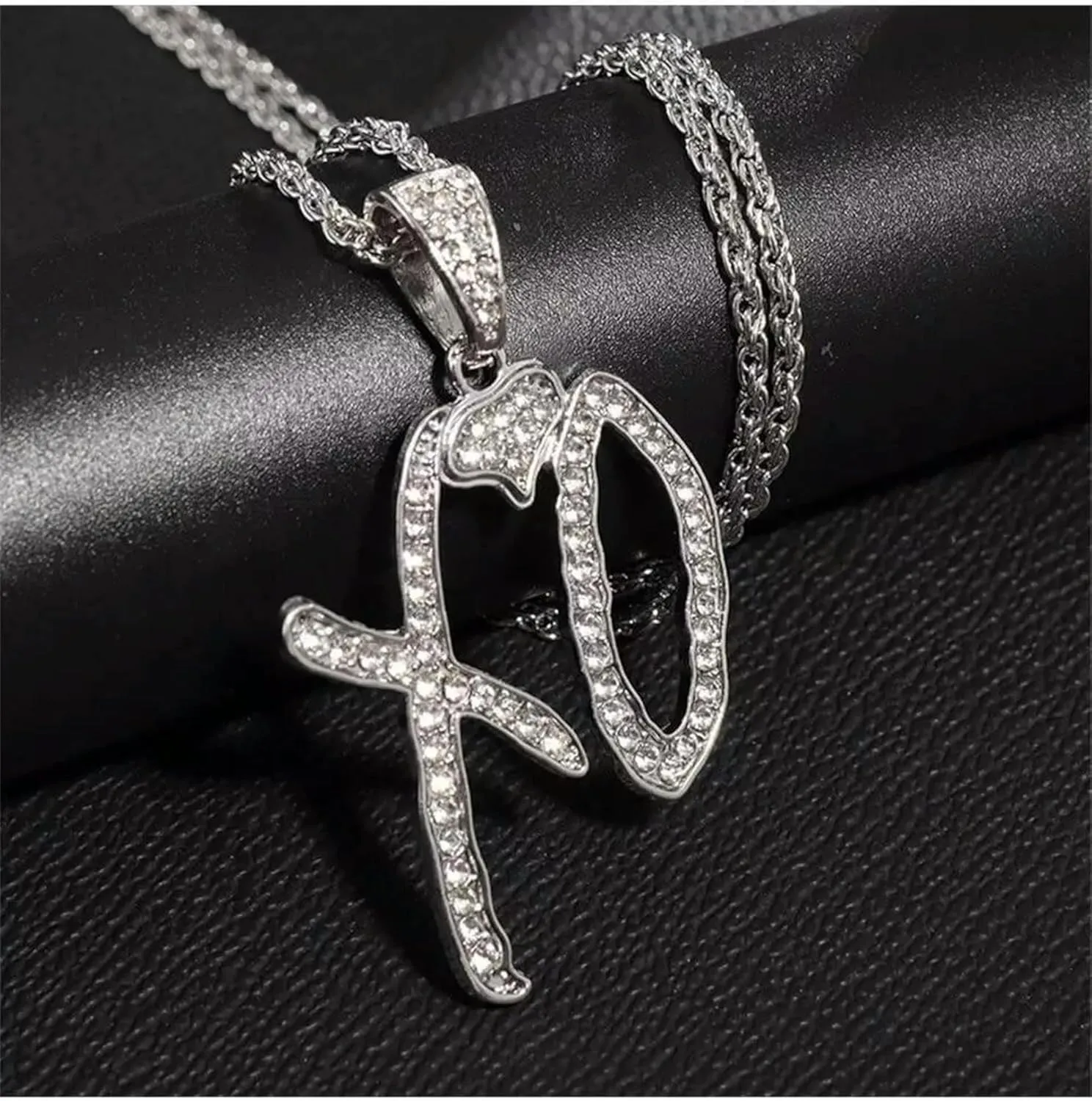 Delicate Xo Cubic Zirconia Inlaid Iron Chain Necklace Sparkly Necklace Party-Default