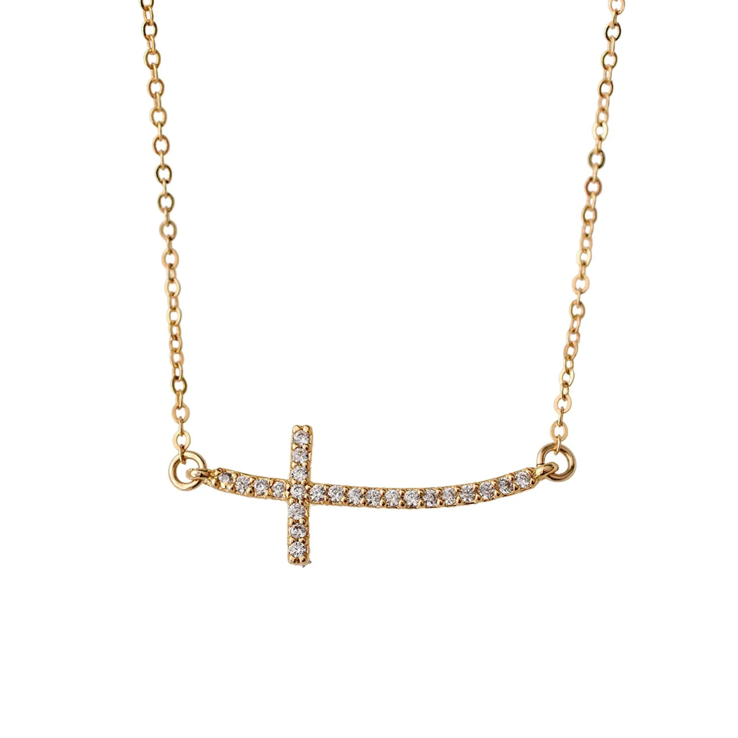 Designed By Stacey Handmade Sparkly Sideways Cross Necklace, Gold-Filled Chain Jewelry, Religious Gifts for Women, Confirmation, Godmother Proposal, Birthday, Wedding, 16 to 18" Adjustable Chain