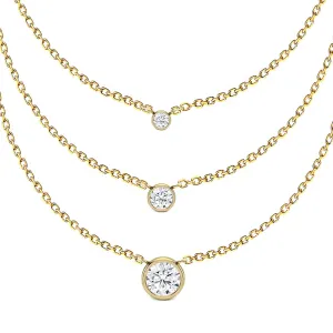 Diamond Solitaire Necklace/ 14k Gold Dainty Diamond Bezel Set Necklace/Delicate Diamond Necklace/Layering Diamond Necklace / 0.05ct 0.10ct 0.15ct Diamond Stackable Necklace for Women Girls