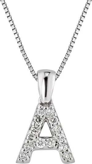 Diamond Wish 14k White Gold A to Z Diamond Initial Pendant Necklace (1/10cttw) with 18-inch chain