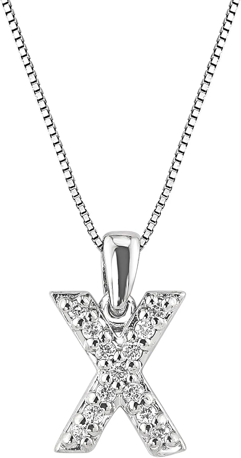 Diamond Wish 14k White Gold A to Z Diamond Initial Pendant Necklace (1/10cttw) with 18-inch chain