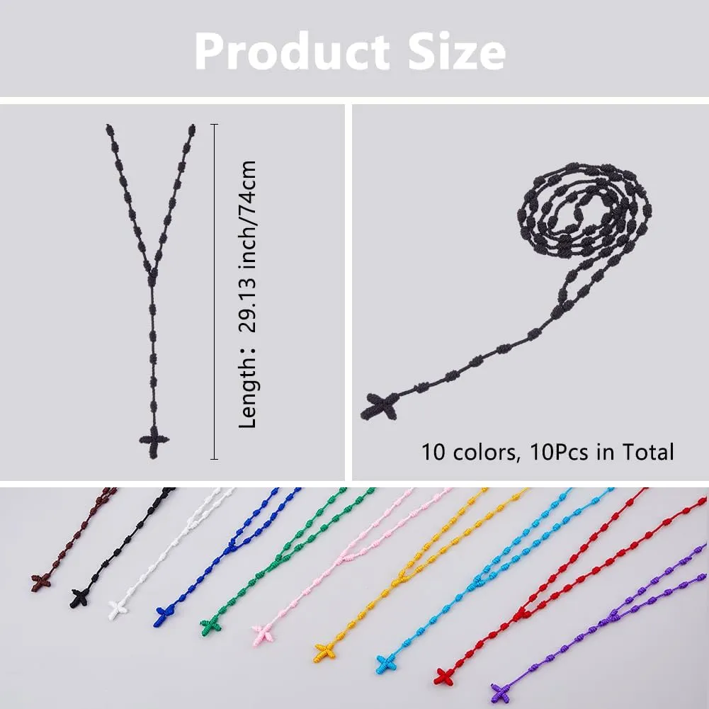 DICOSMETIC Knotted Rosary Necklaces Easter Lightweight Cross Long String Necklace 74cm/29.13 inch Knotted Cord Rope with Cross Braid Rosary Beads Necklace for Men Women
