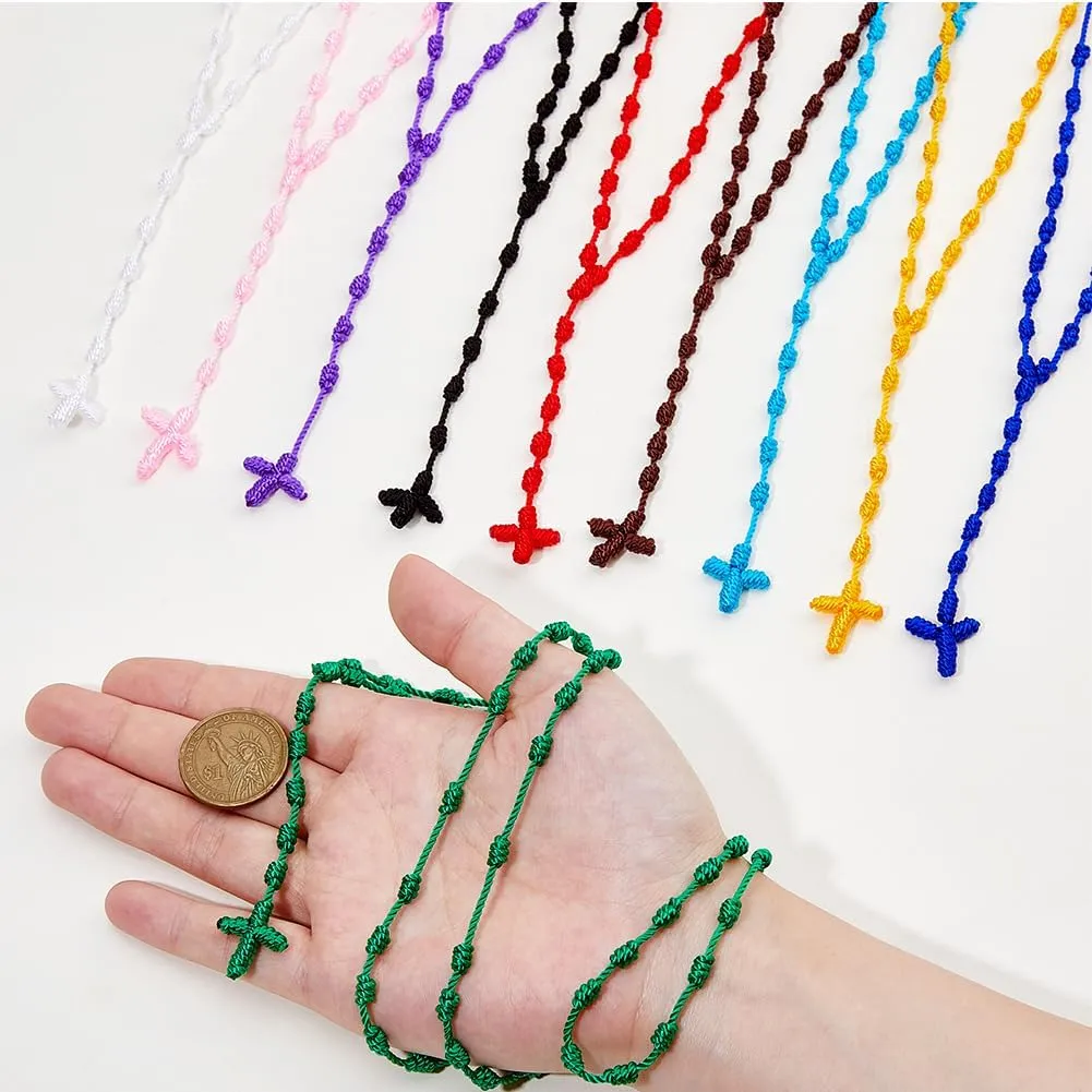DICOSMETIC Knotted Rosary Necklaces Easter Lightweight Cross Long String Necklace 74cm/29.13 inch Knotted Cord Rope with Cross Braid Rosary Beads Necklace for Men Women