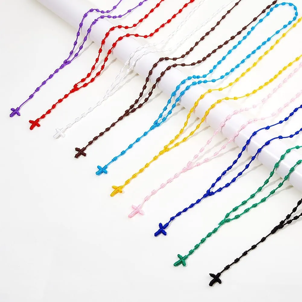 DICOSMETIC Knotted Rosary Necklaces Easter Lightweight Cross Long String Necklace 74cm/29.13 inch Knotted Cord Rope with Cross Braid Rosary Beads Necklace for Men Women