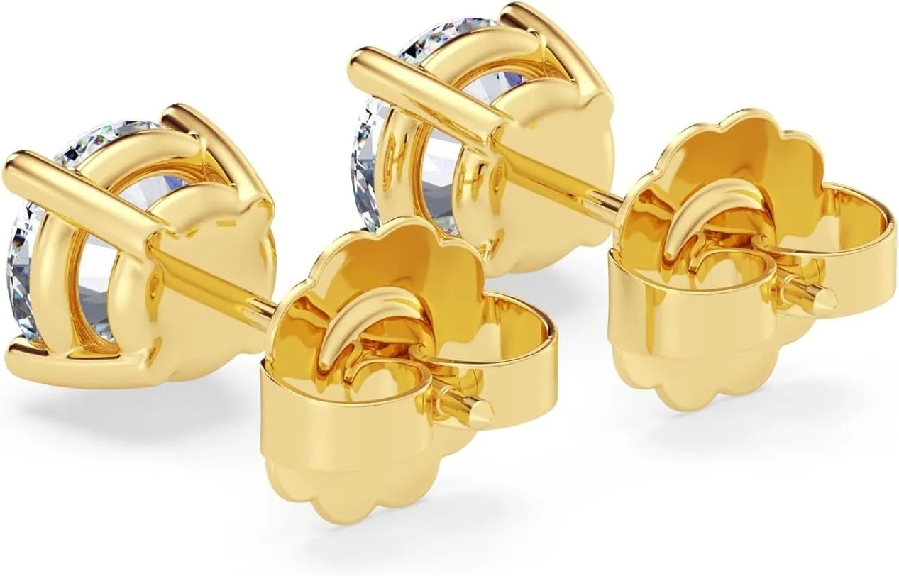 DISENO 1.50 to 5 Ct Solitaire Earrings | E-F Color, VS1-VS2 Clarity | Round Cut Lab Grown Diamond Studs | 14K Gold Earrings with Push Back 4 Prong | Fine Jewelry for Women