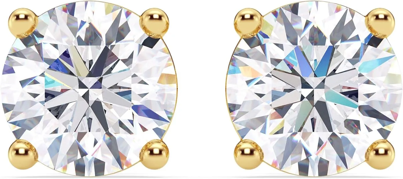 DISENO 1.50 to 5 Ct Solitaire Earrings | E-F Color, VS1-VS2 Clarity | Round Cut Lab Grown Diamond Studs | 14K Gold Earrings with Push Back 4 Prong | Fine Jewelry for Women