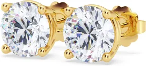 DISENO 1.50 to 5 Ct Solitaire Earrings | E-F Color, VS1-VS2 Clarity | Round Cut Lab Grown Diamond Studs | 14K Gold Earrings with Push Back 4 Prong | Fine Jewelry for Women