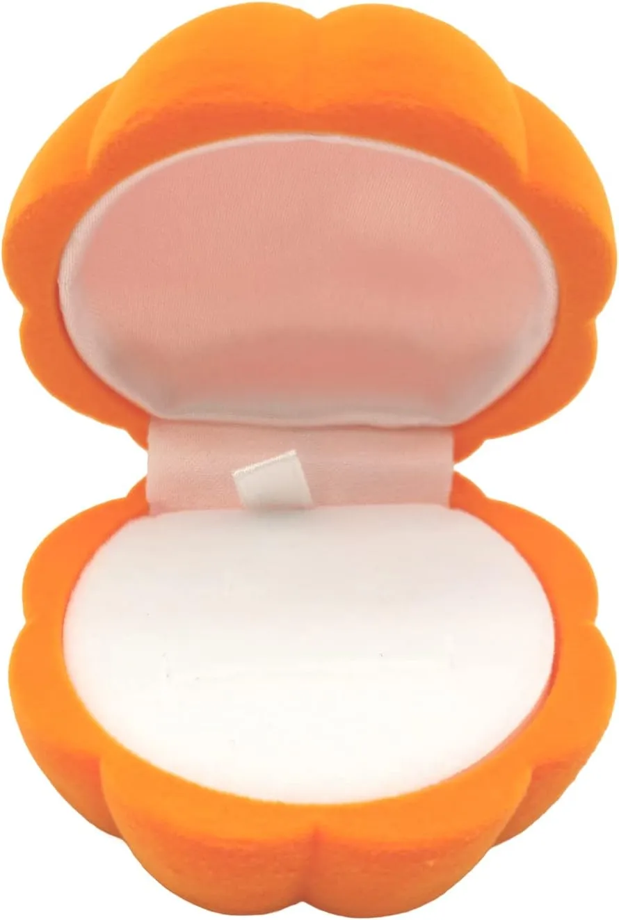 DIYOMR Cute Single Ring Box with Silver Moon DIY Small Chain, Miniature Jewelry Case Cartoon Delicate Plush Small Box For Jewelry Gift Decor Storage (Pumpkin)
