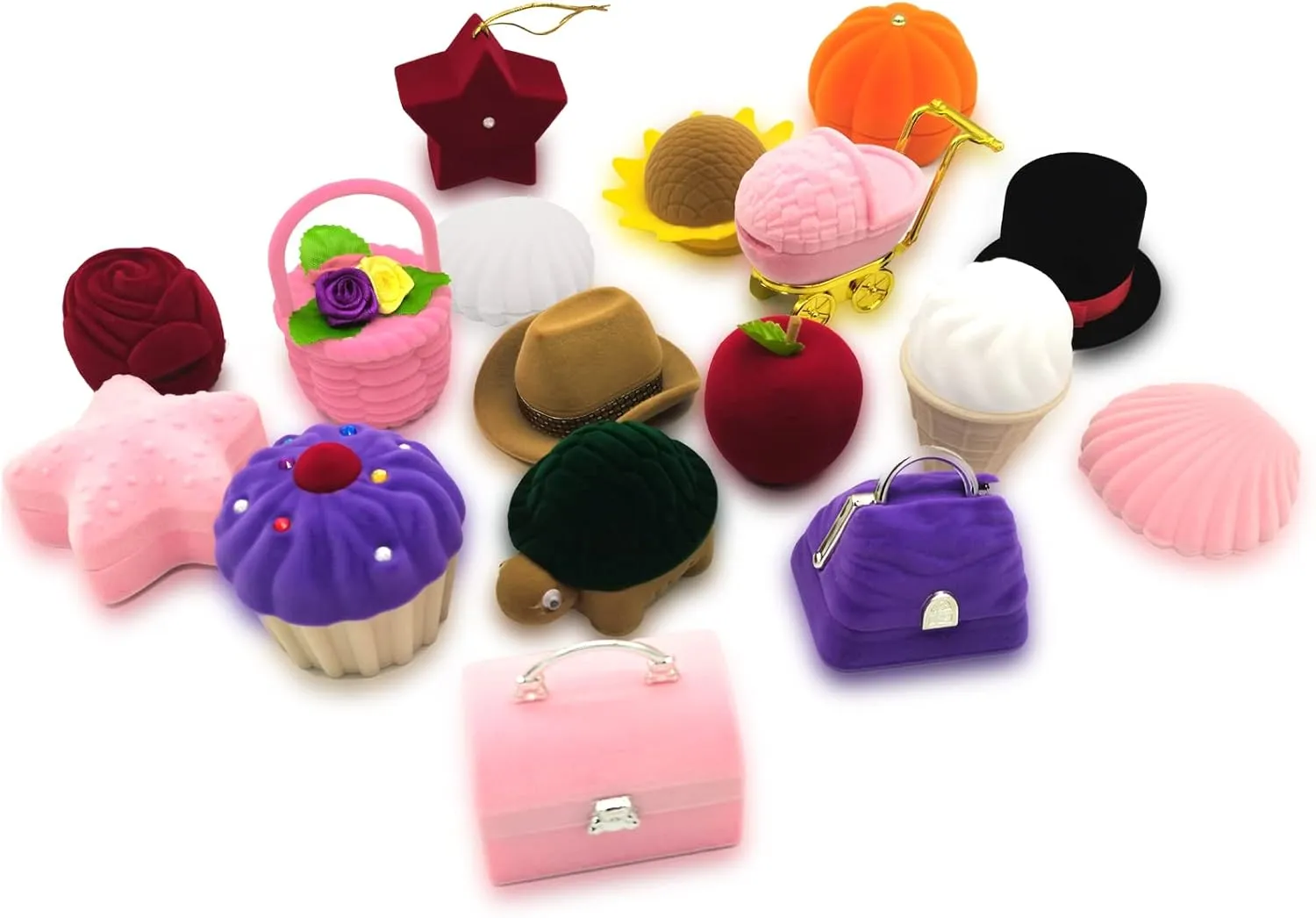 DIYOMR Cute Single Ring Box with Silver Moon DIY Small Chain, Miniature Jewelry Case Cartoon Delicate Plush Small Box For Jewelry Gift Decor Storage (Pumpkin)
