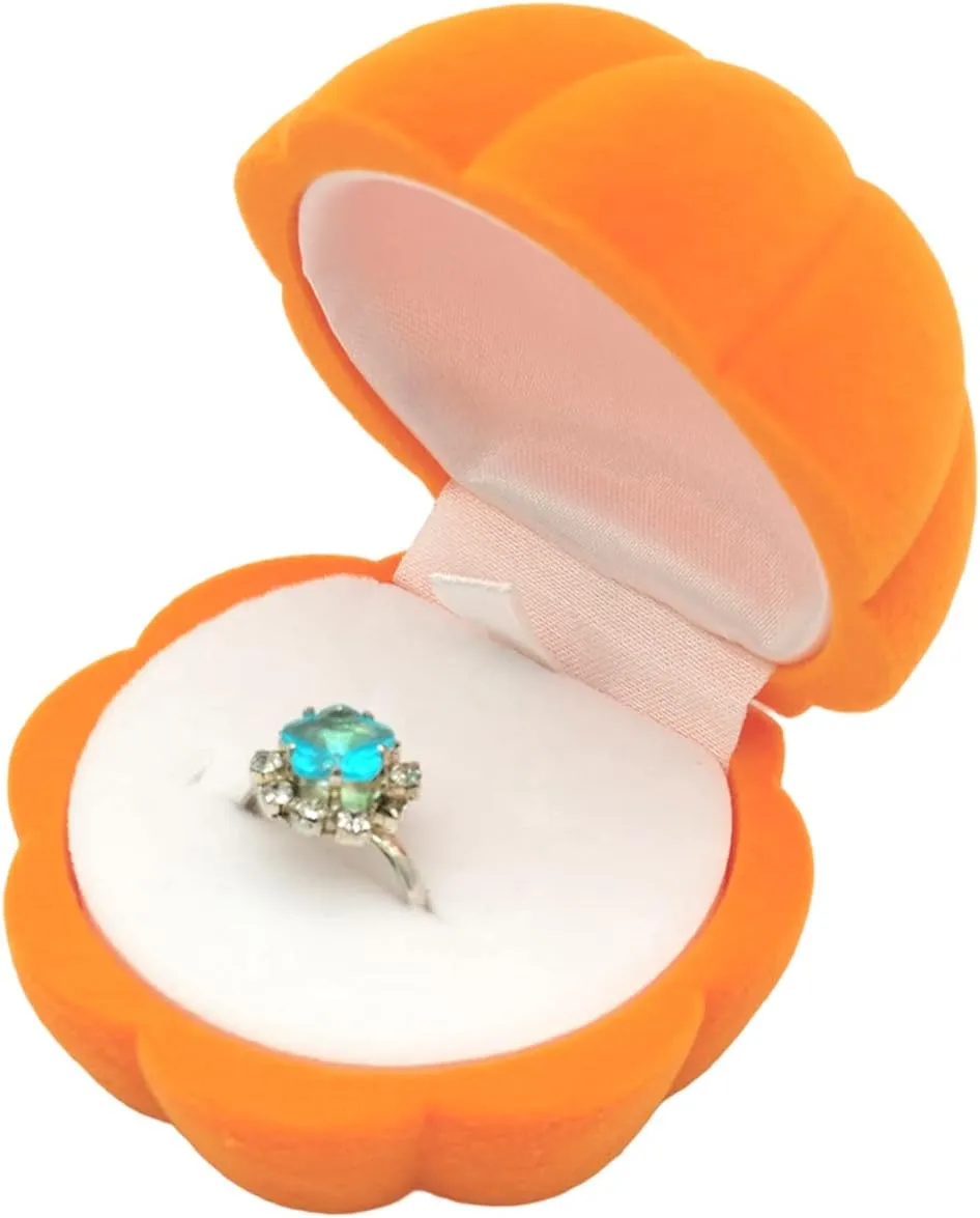 DIYOMR Cute Single Ring Box with Silver Moon DIY Small Chain, Miniature Jewelry Case Cartoon Delicate Plush Small Box For Jewelry Gift Decor Storage (Pumpkin)