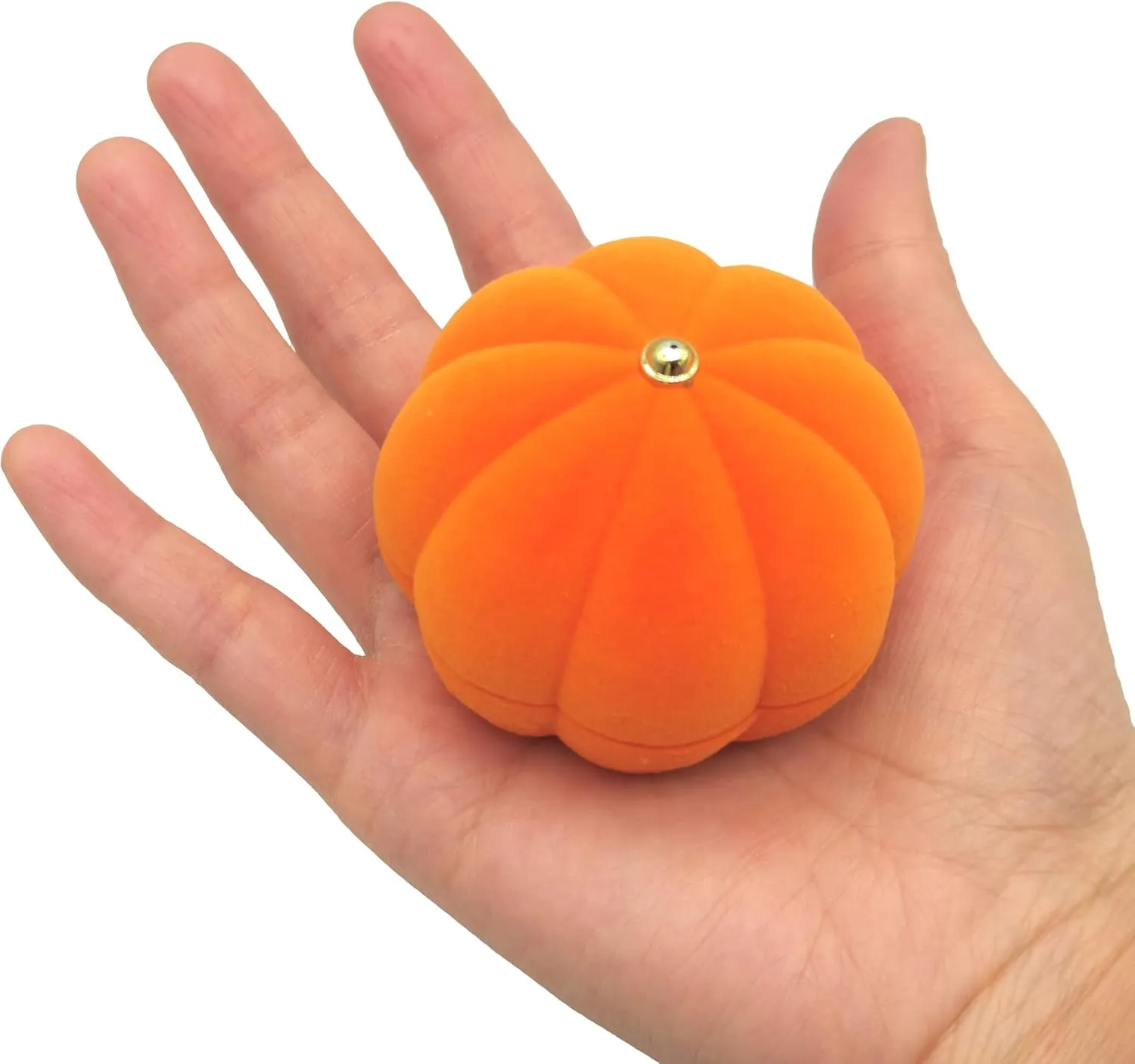 DIYOMR Cute Single Ring Box with Silver Moon DIY Small Chain, Miniature Jewelry Case Cartoon Delicate Plush Small Box For Jewelry Gift Decor Storage (Pumpkin)