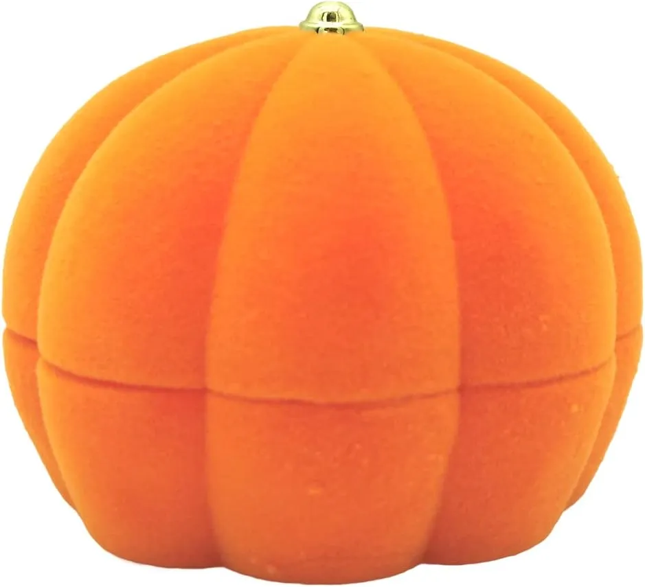 DIYOMR Cute Single Ring Box with Silver Moon DIY Small Chain, Miniature Jewelry Case Cartoon Delicate Plush Small Box For Jewelry Gift Decor Storage (Pumpkin)