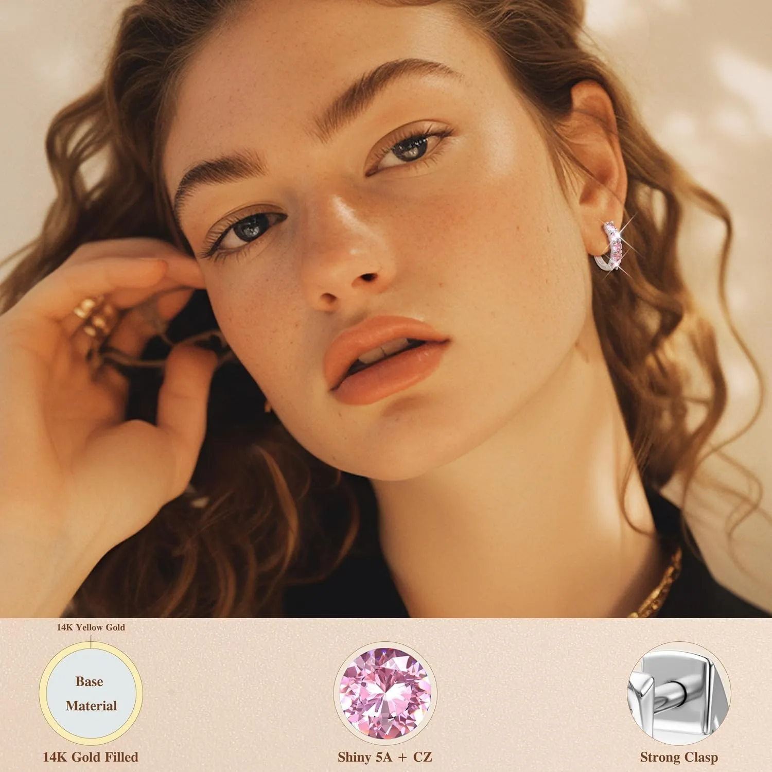 Dochais 14K Gold Plated Hoop Earrings for Women Cubic Zirconia 925 Sterling Silver Post Earring Huggie Stud Small Hoop Earrings Hypoallergenic Trendy Jewelry