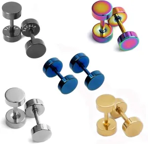 Dot Earrings, High Polished Surgical Steel Screw Flat Back Disc Stud Earrings for Women Men Pack of 5 Pairs(3MM/4MM/5MM/6MM/8MM Option)
