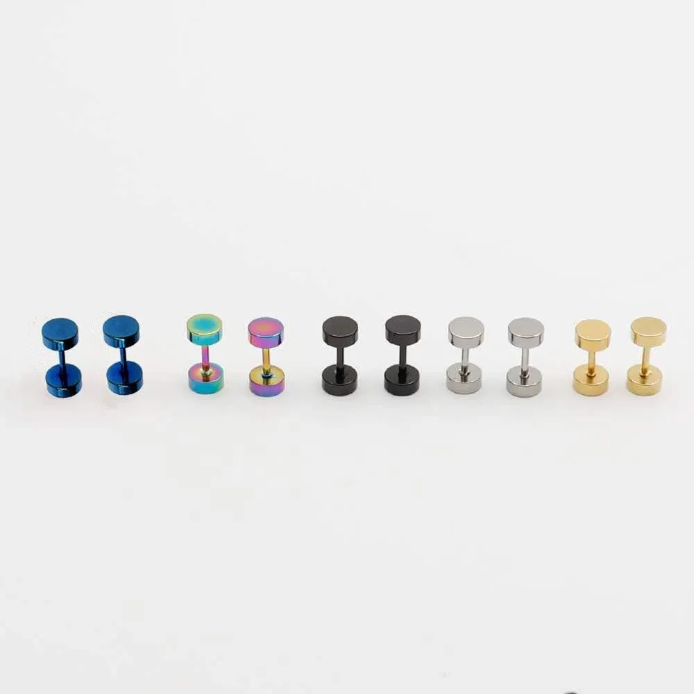 Dot Earrings, High Polished Surgical Steel Screw Flat Back Disc Stud Earrings for Women Men Pack of 5 Pairs(3MM/4MM/5MM/6MM/8MM Option)