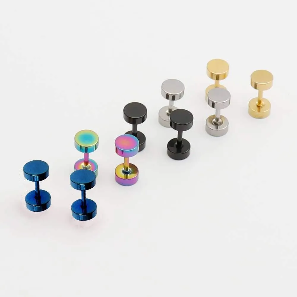 Dot Earrings, High Polished Surgical Steel Screw Flat Back Disc Stud Earrings for Women Men Pack of 5 Pairs(3MM/4MM/5MM/6MM/8MM Option)