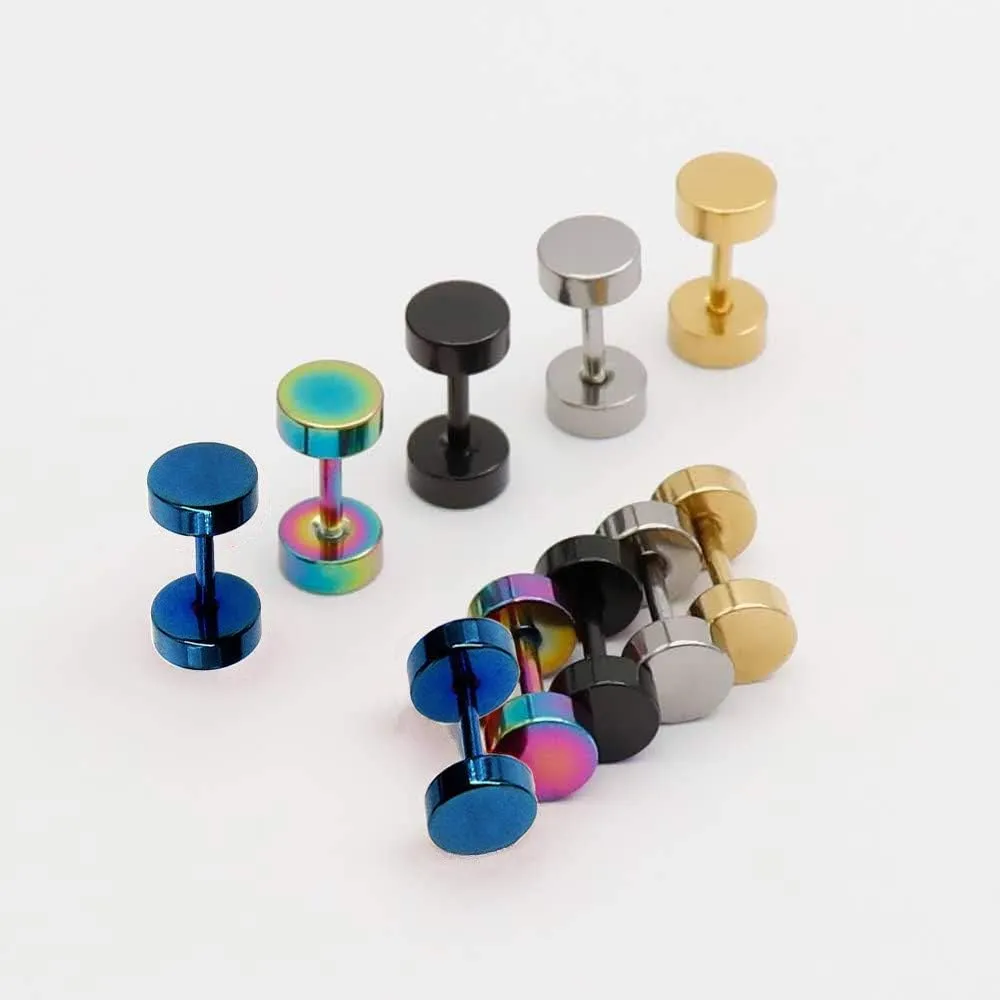 Dot Earrings, High Polished Surgical Steel Screw Flat Back Disc Stud Earrings for Women Men Pack of 5 Pairs(3MM/4MM/5MM/6MM/8MM Option)