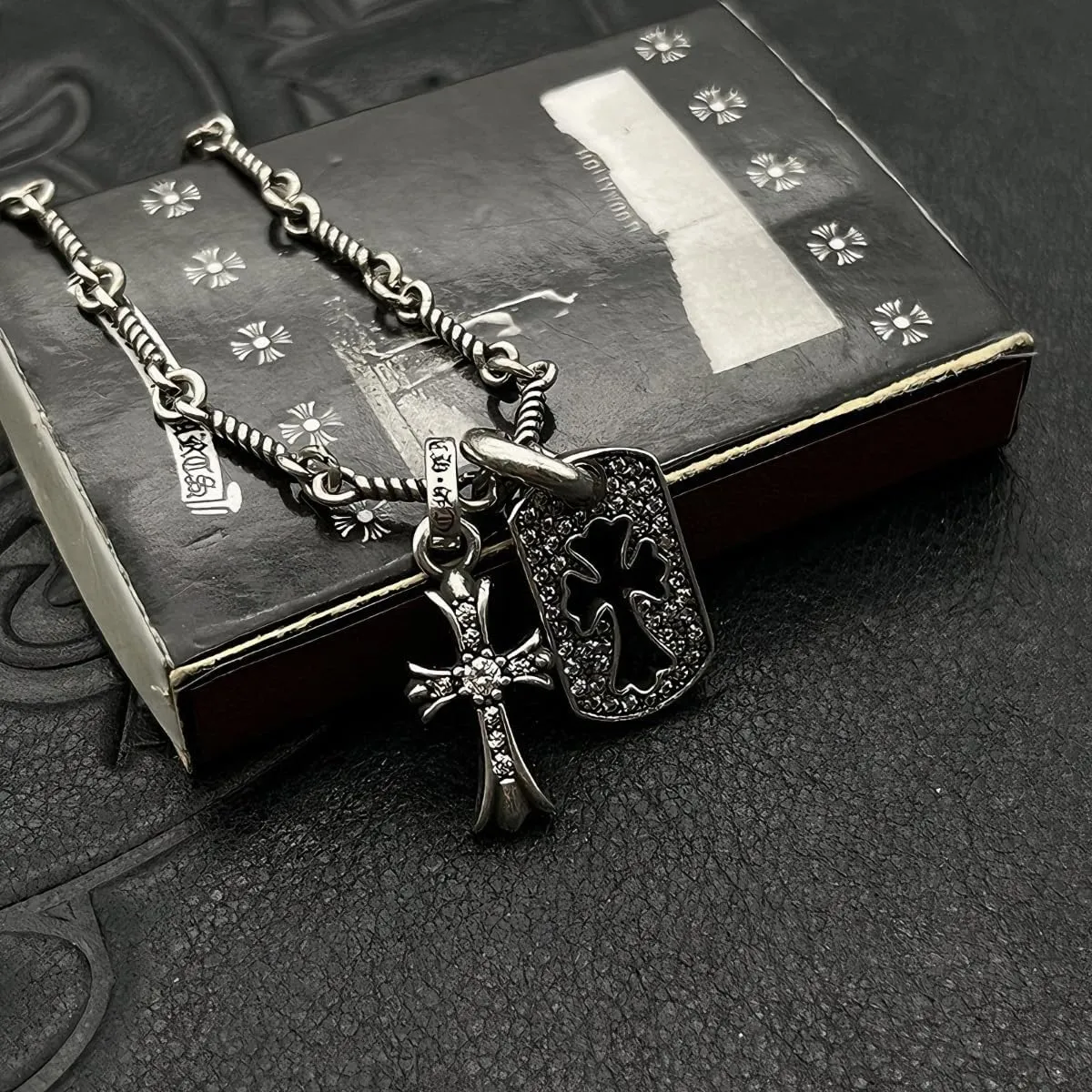 Double Cross Vintage CZ Diamond Cross Long Pendant Necklace 18k Gold Plated Choker Necklace for Women,Trendy Jewelry Gifts for Women.