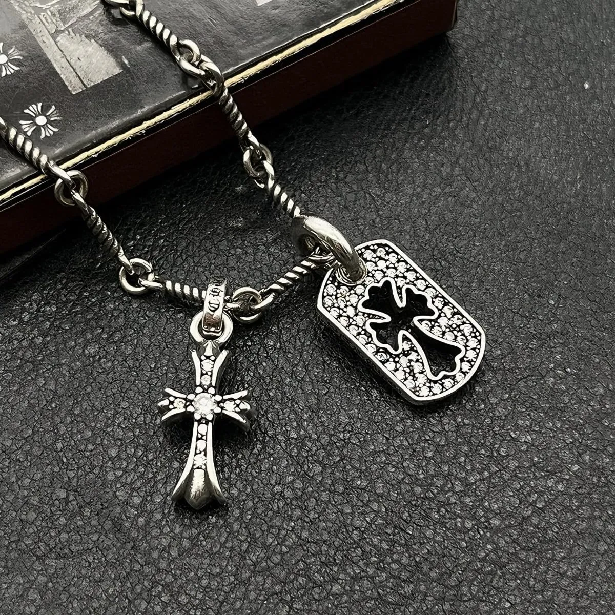 Double Cross Vintage CZ Diamond Cross Long Pendant Necklace 18k Gold Plated Choker Necklace for Women,Trendy Jewelry Gifts for Women.