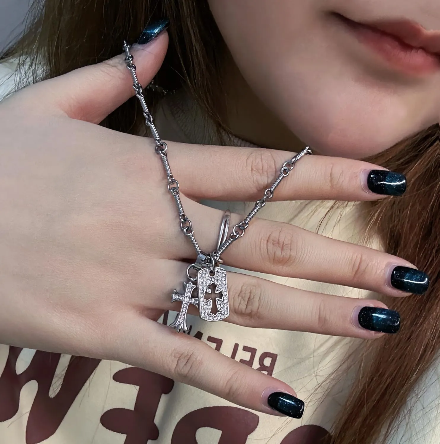 Double Cross Vintage CZ Diamond Cross Long Pendant Necklace 18k Gold Plated Choker Necklace for Women,Trendy Jewelry Gifts for Women.