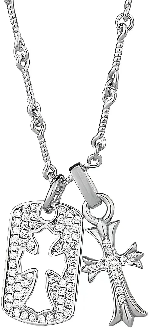 Double Cross Vintage CZ Diamond Cross Long Pendant Necklace 18k Gold Plated Choker Necklace for Women,Trendy Jewelry Gifts for Women.