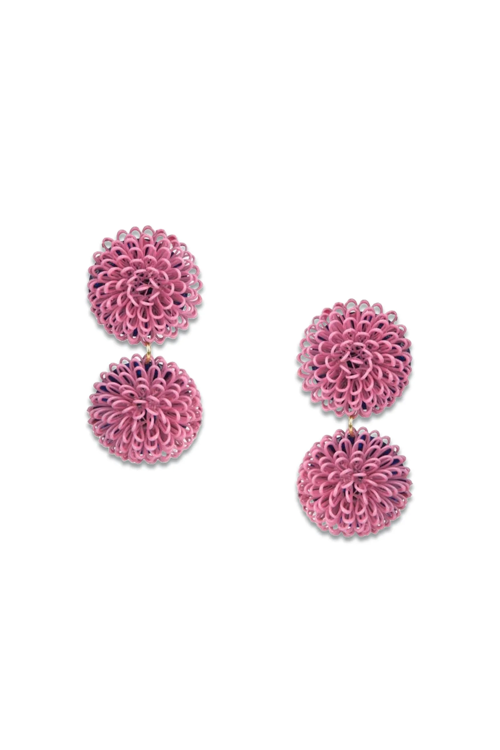 Double Pink Pompom Earrings