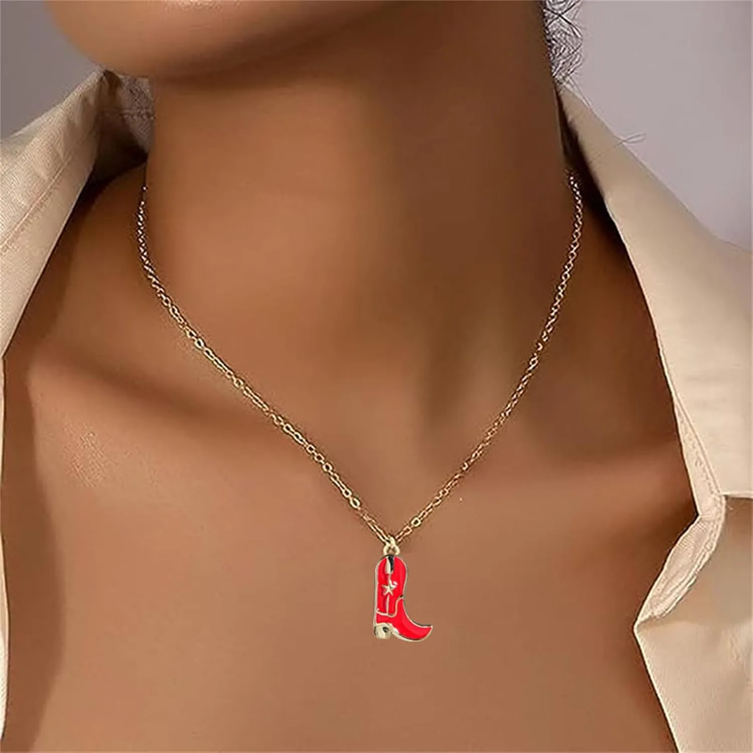Dreuyet Cowboy Boot Necklace for Women 14K Gold Western Cowgirl Country Necklace Disco Cowgirl Western Necklaces Cowboy Hat Pendant Necklace Western Style Jewelry