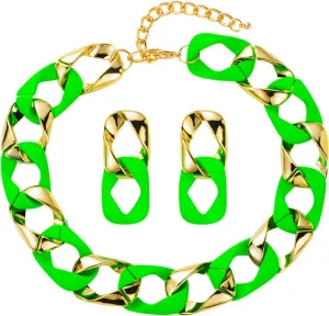 Dreuyet Multicolor Chunky Acrylic Earring Necklaces Set for Women Fashion Vintage Cuban Link Chain Neckalces Punk Lightweight Paperclip Stud Statement Earrings 80s 90s Hip Hop Jewelry