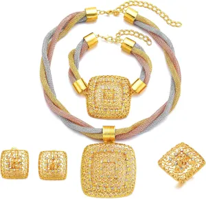 Dubai Gold Jewelry Sets for Women 24K Gold Plated Costume Jewelry for Women Prom Jewelry Sets Valentines Anniversary Birthday Gifts