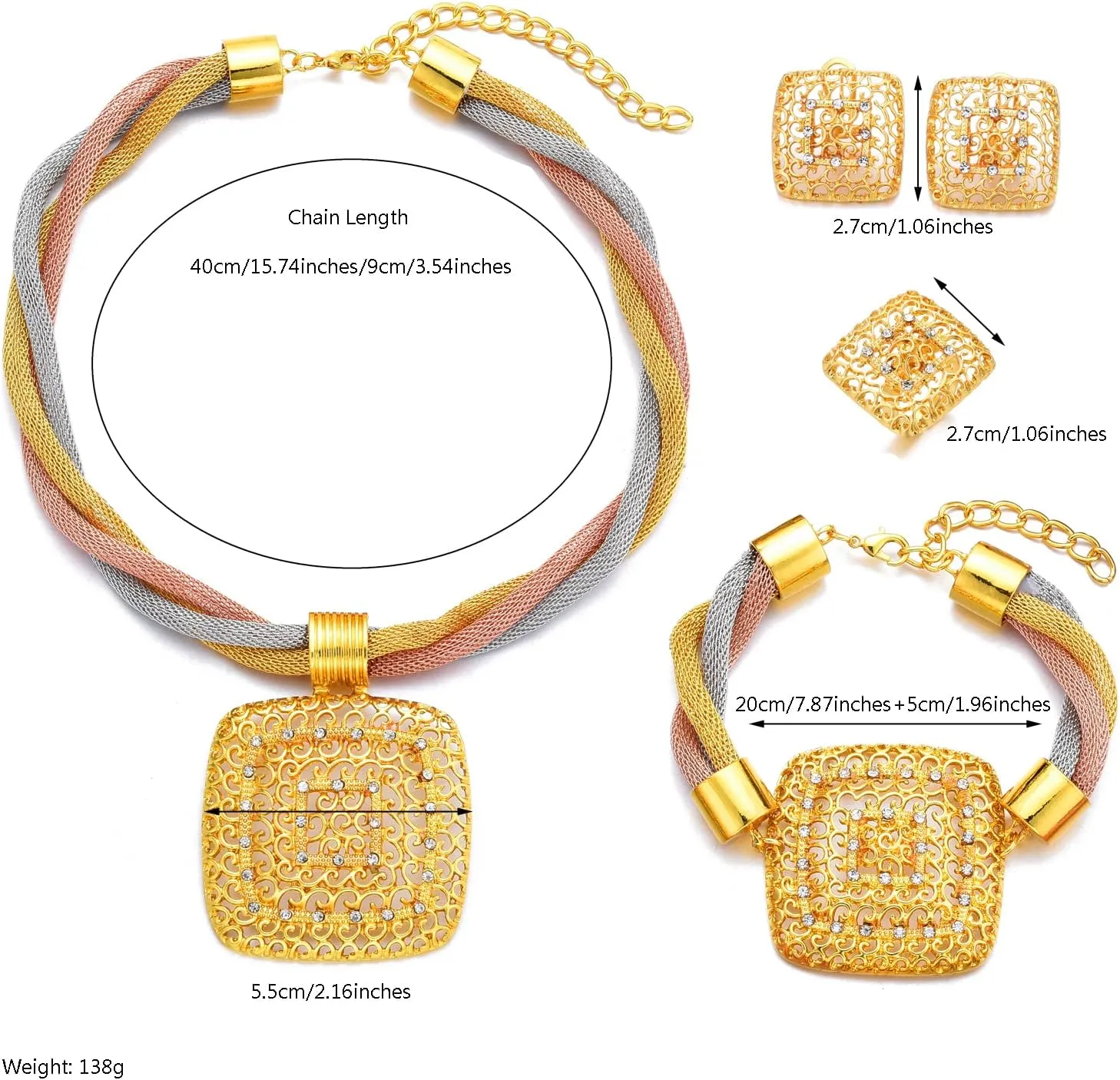 Dubai Gold Jewelry Sets for Women 24K Gold Plated Costume Jewelry for Women Prom Jewelry Sets Valentines Anniversary Birthday Gifts