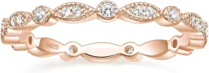 EAMTI 925 Sterling Silver Wedding Band for Women Cubic Zirconia Marquise & Round Milgrain Full Eternity Stackable Ring Size 3-13