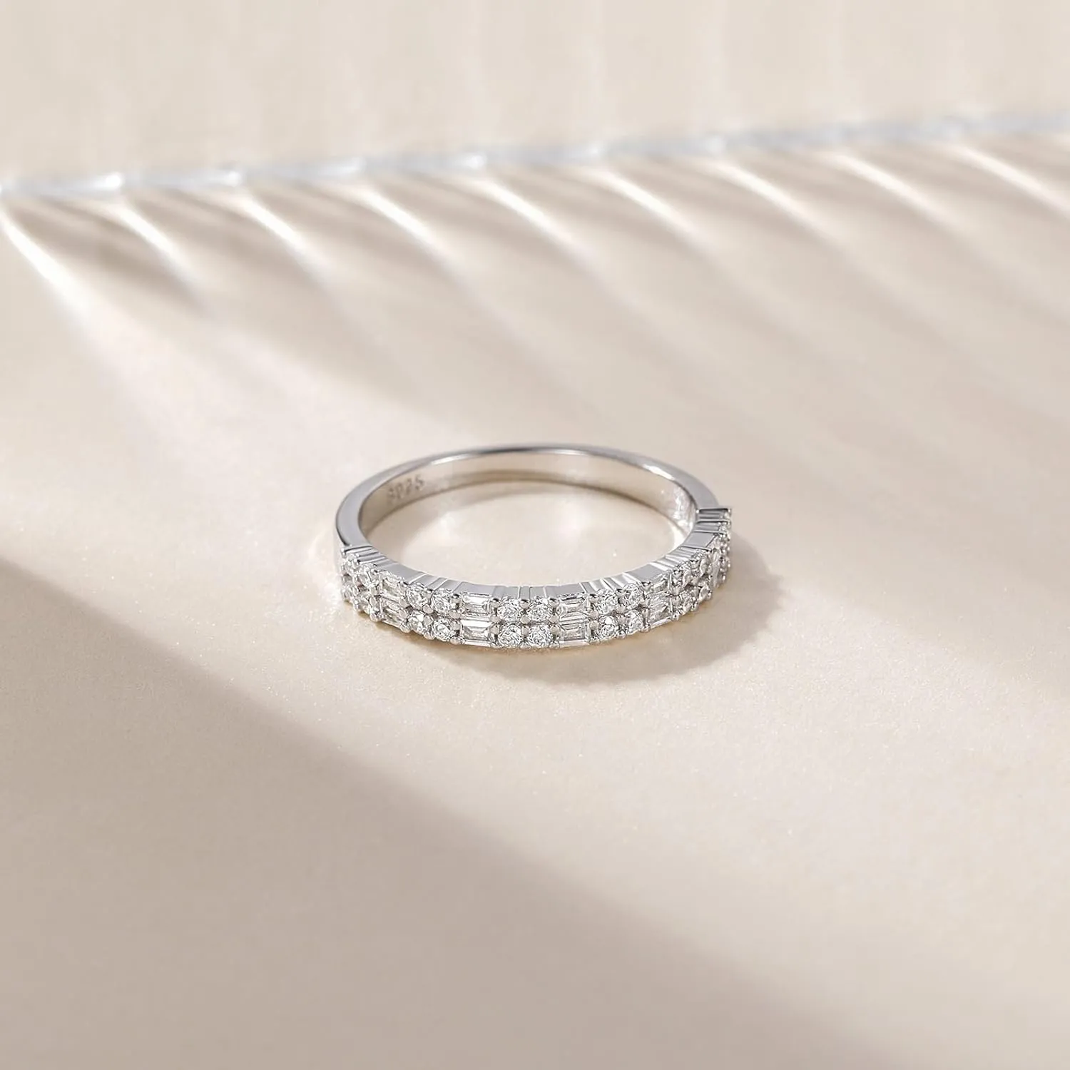 EAMTI 925 Sterling Silver Wedding Bands for Women Baguette Round Cubic Zirconia Stackable Promise Rings for Her Size 4-10