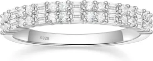 EAMTI 925 Sterling Silver Wedding Bands for Women Baguette Round Cubic Zirconia Stackable Promise Rings for Her Size 4-10