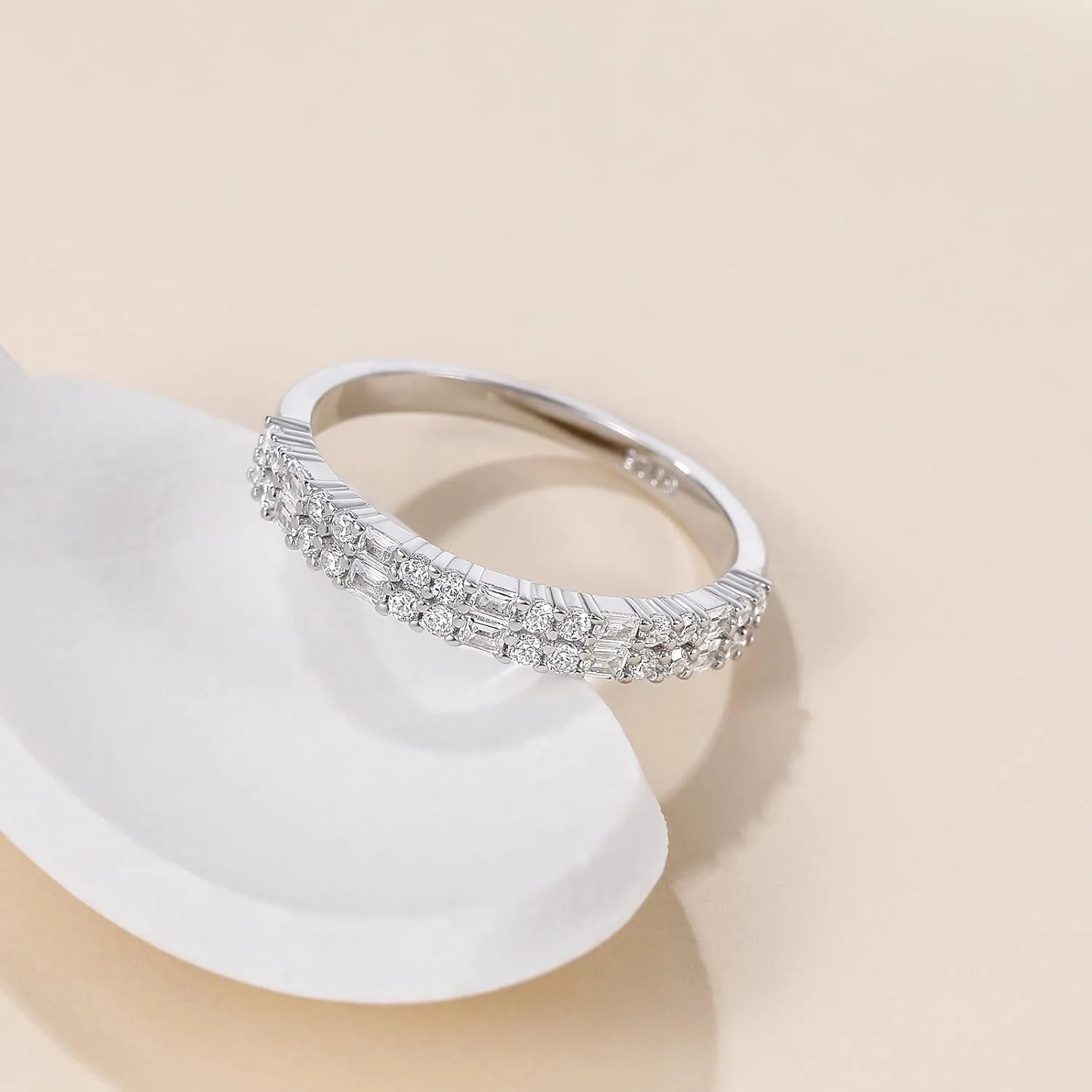 EAMTI 925 Sterling Silver Wedding Bands for Women Baguette Round Cubic Zirconia Stackable Promise Rings for Her Size 4-10