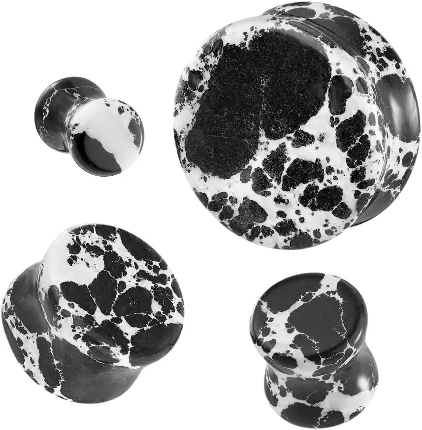 Ear gauges Black Imperial jasper organic stone plugs SoScene