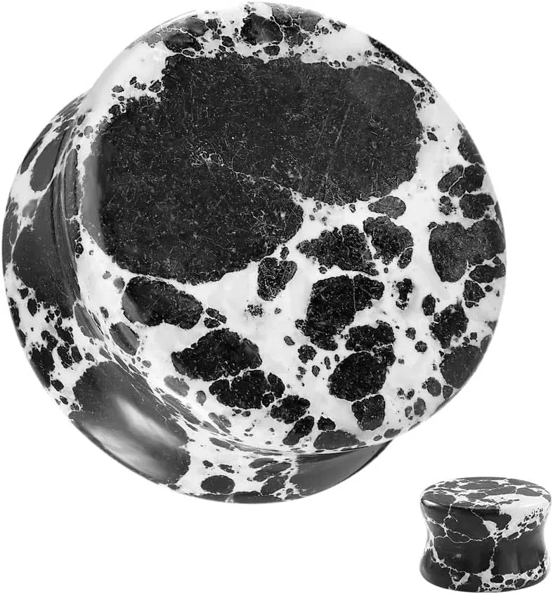 Ear gauges Black Imperial jasper organic stone plugs SoScene
