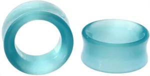 Ear gauges ear plugs Hollow aqua cats eye double saddle soscene