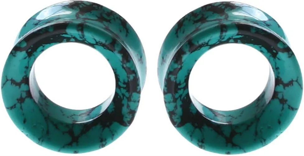 Ear gauges hollow organic stone Teal Howlite flesh tunnel eyelet plugs SoScene
