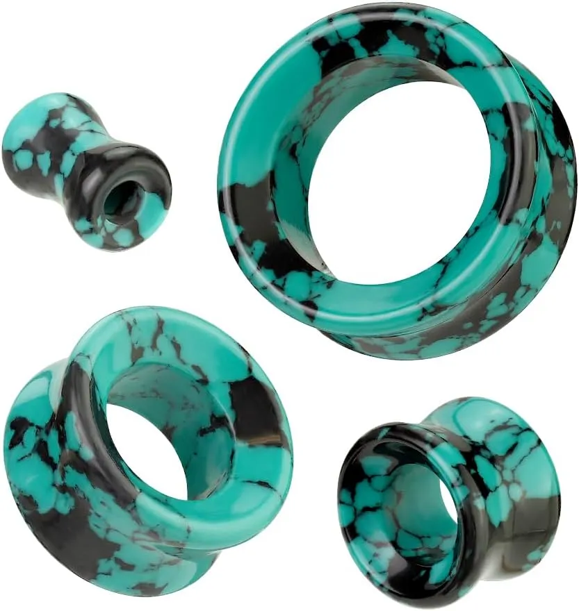 Ear gauges hollow organic stone Teal Howlite flesh tunnel eyelet plugs SoScene