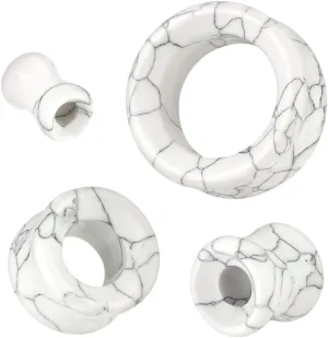 Ear gauges organic stone ear plug jewelry Hollow White Howlite double saddle soscene plugs