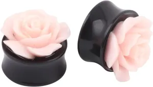 Ear Gauges Unique, Gauges Jewelry with Pink Rose Acrylic 2Pcs Piercing Tunnels