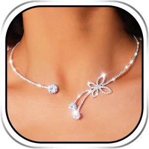 EARENT Rhinestone Butterfly Choker Necklace Silver Crystal Necklaces Chain Sparkly Prom Costume Neck Jewelry for Women