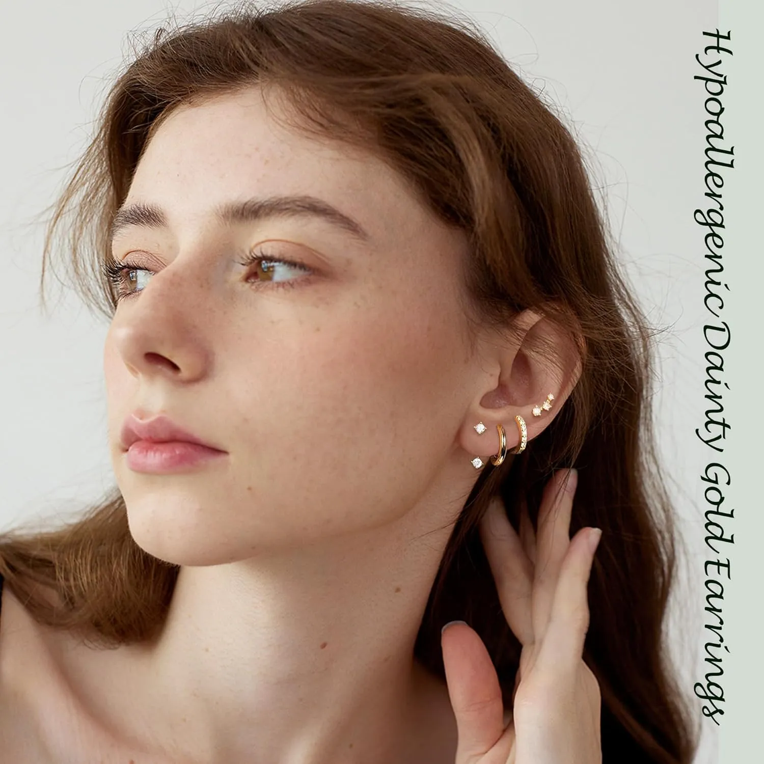 Earring Sets for Multiple Piercing Cartilage Stud Earrings for Women Hypoallergenic Dainty Gold Earrings 14K Gold Plated Earring Stack Trendy Small Huggie Hoop Earrings