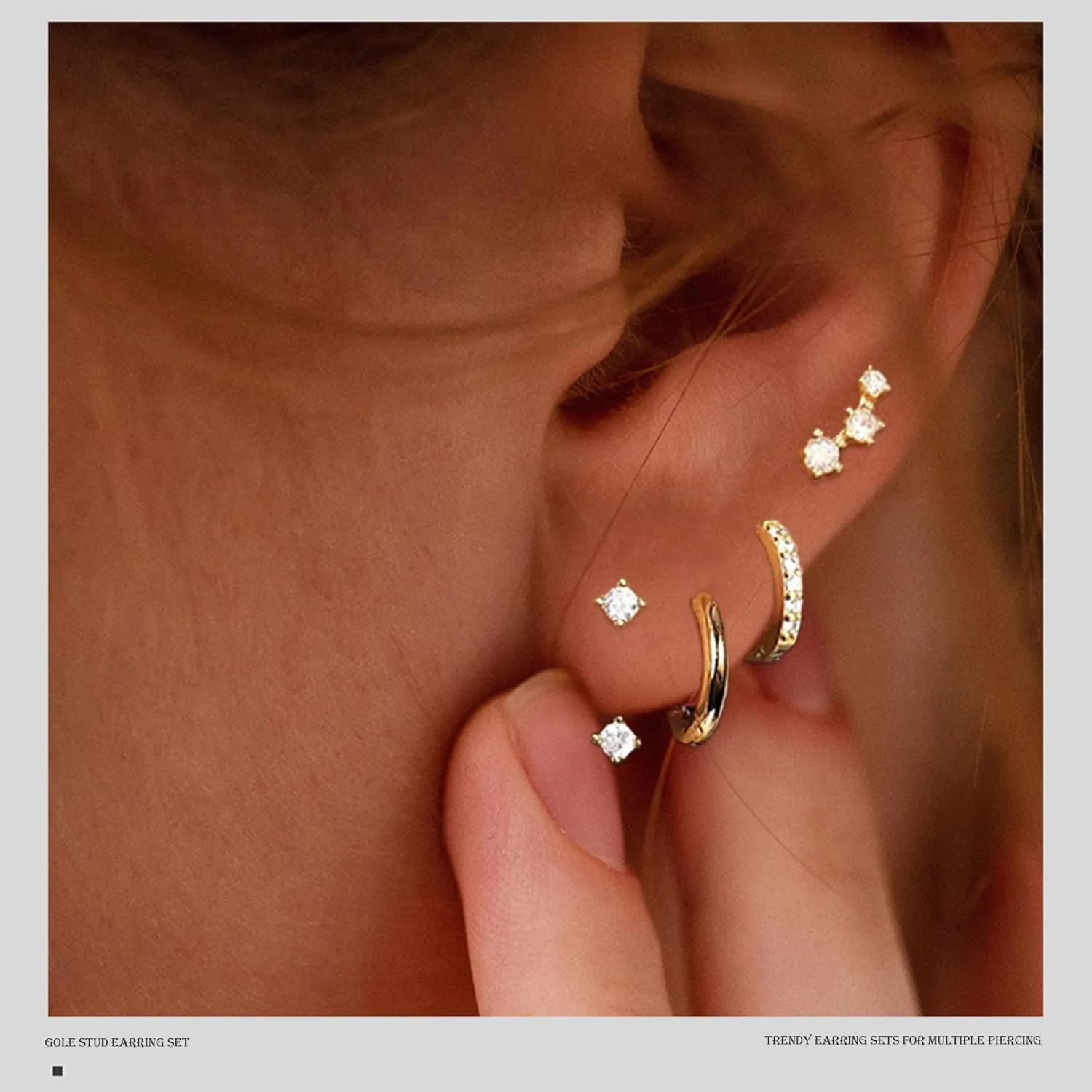 Earring Sets for Multiple Piercing Cartilage Stud Earrings for Women Hypoallergenic Dainty Gold Earrings 14K Gold Plated Earring Stack Trendy Small Huggie Hoop Earrings