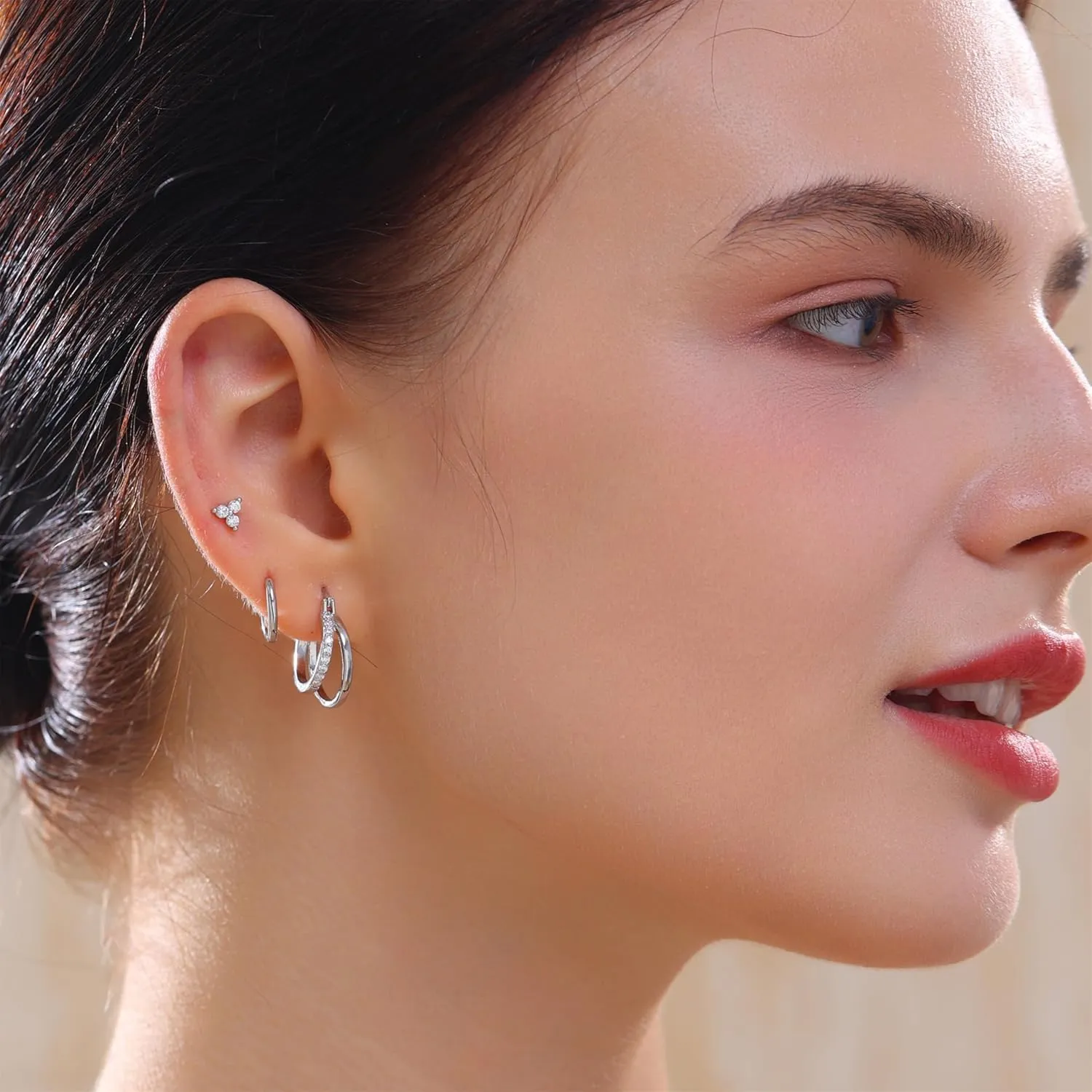 Earrings Gold Hoop Earrings 14K Gold Earrings for Women Pierced Earrings Cartilage Earrings Hypoallergenic Women's Earrings Multi-Pierced Earrings Gifts for Women (Silver)